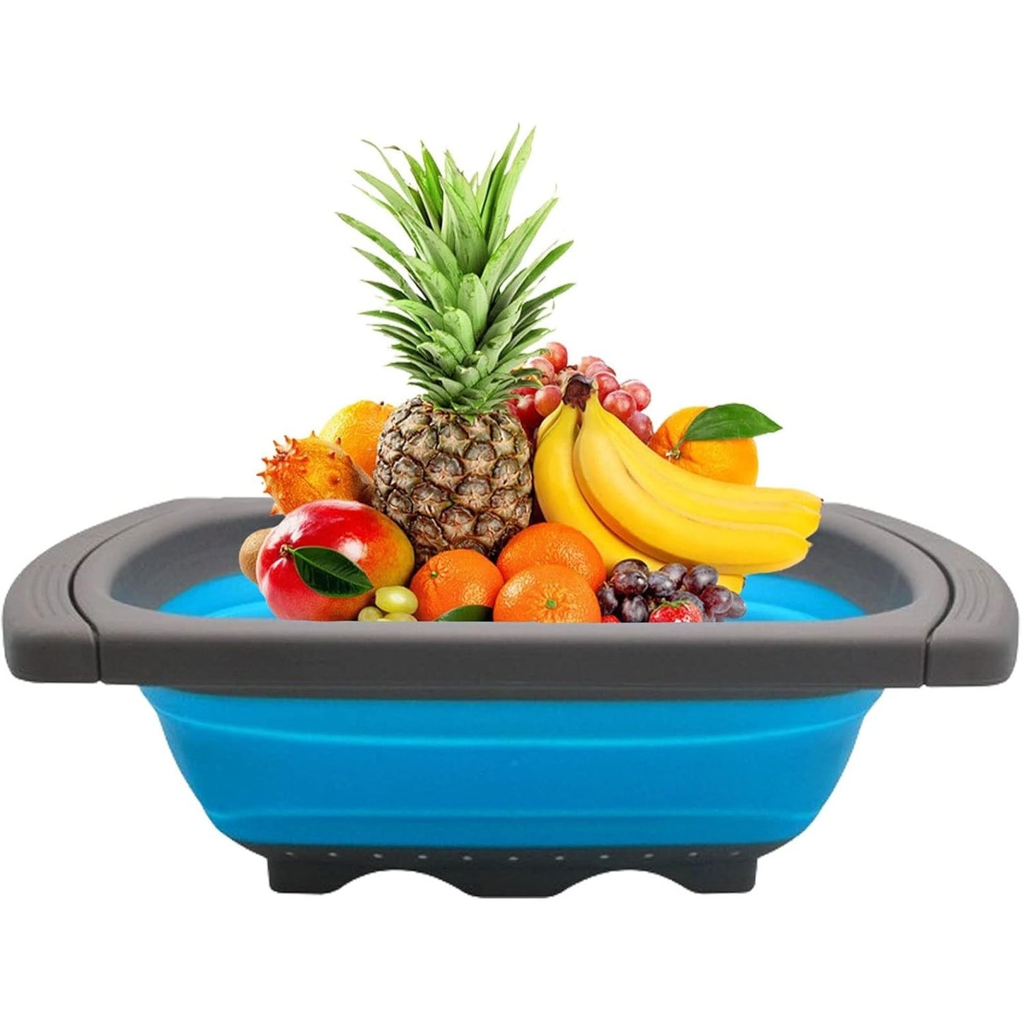 Cos de Scurgere Retractabil pentru Chiuveta, cu Filtru, pentru Fructe si Legume, de Uz Casnic, 39x12 cm, Design Extensibil pana la 61 cm, cu Manere de Prindere, Albastru
