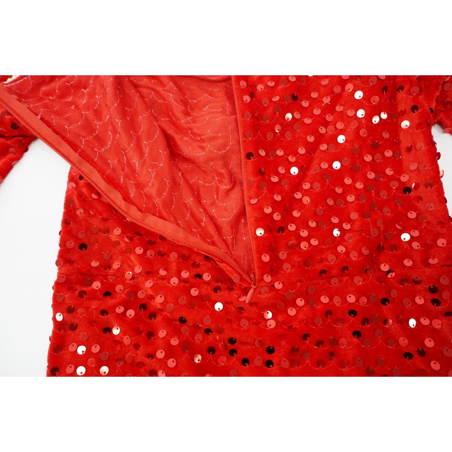 Costum Craciun, cu paiete , Spiridus, rosu, 7 -9 ani, catifea