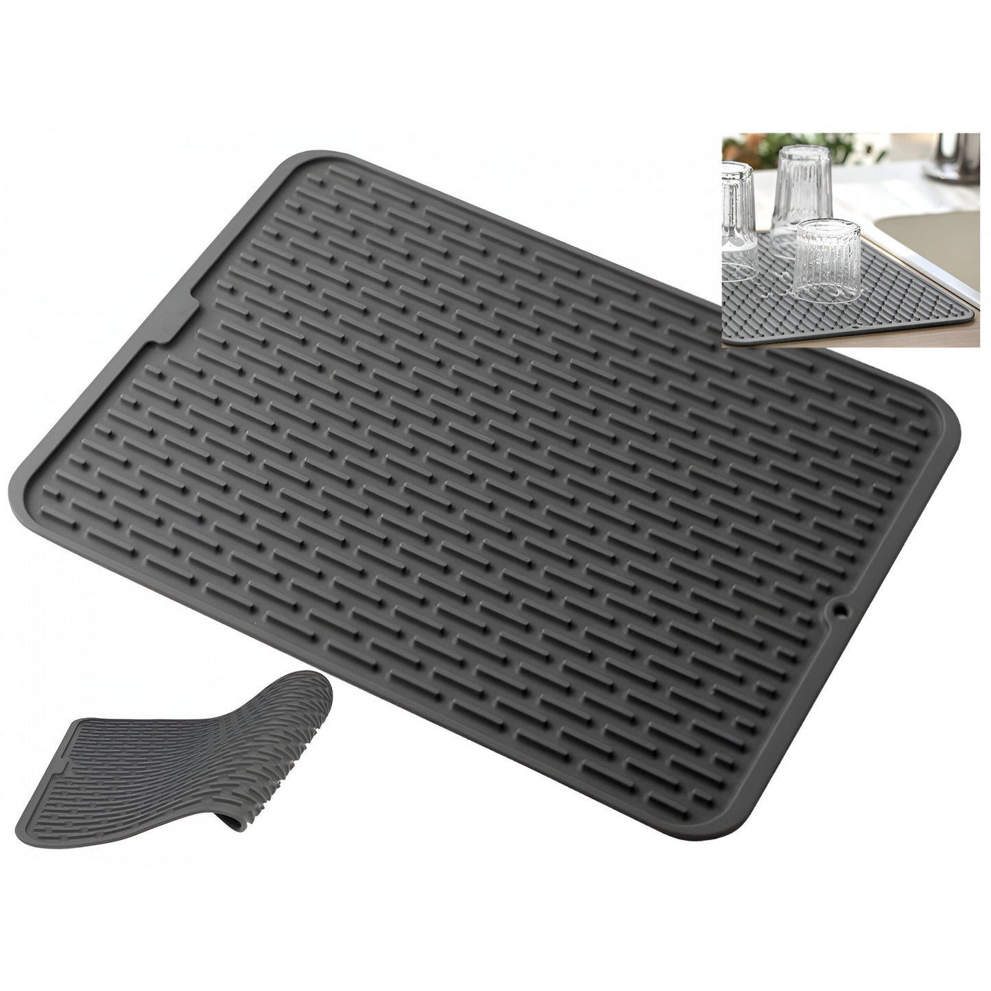 Covoras din Silicon pentru Scurgere Vase, Uz Casnic, Rezistent la Temperaturi Ridicate, Izolator, 43x32.5 cm, Negru