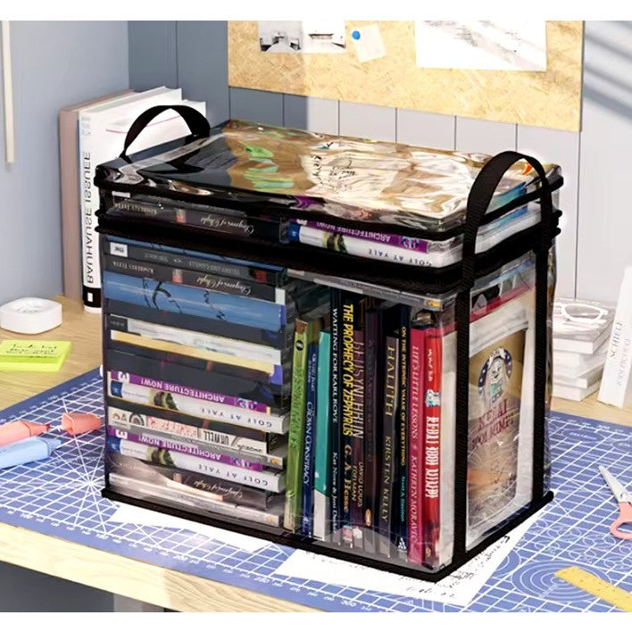Cutie de Depozitare, din PVC + Textil, Rezistenta la Apa, Geanta pentru Carti, 23x17x28 cm, Transparent-Negru