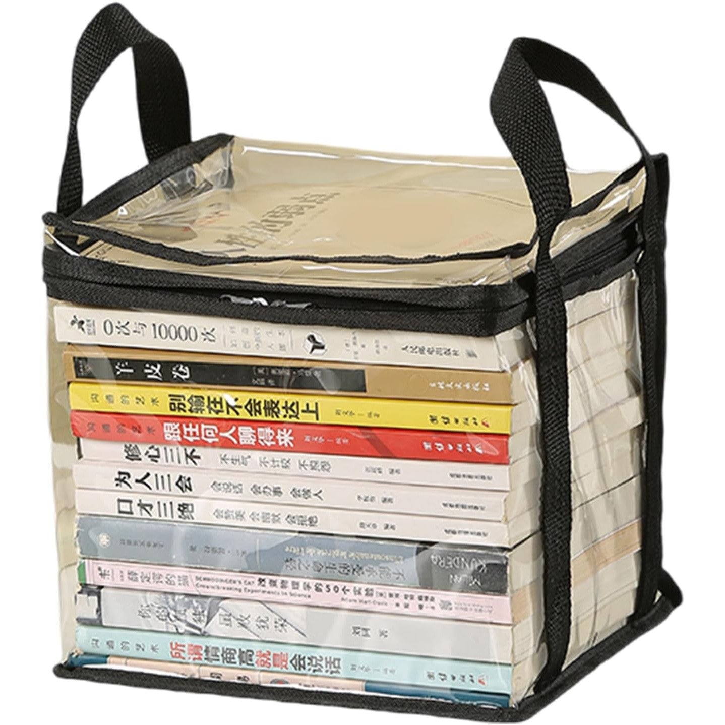Cutie de Depozitare, din PVC + Textil, Rezistenta la Apa, Geanta pentru Carti, 23x17x28 cm, Transparent-Negru