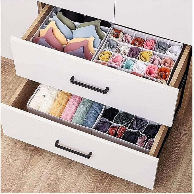 Cutie De Depozitare, Pentru Lenjerie, Sosete Si Sutiene, Material Textil, 24 Compartimente, 32 x 32 x 10 cm, Culoare Gri