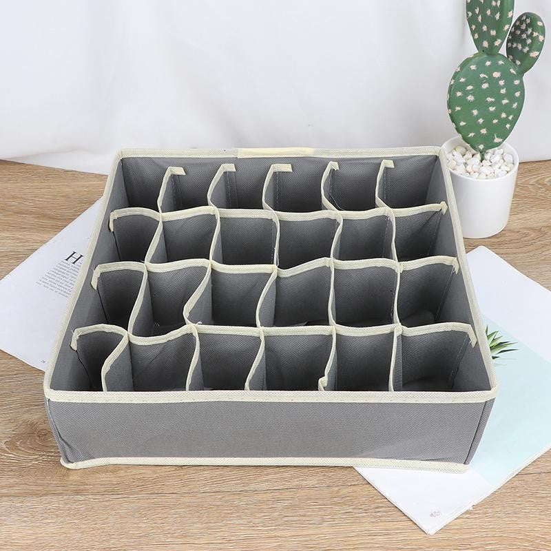 Cutie De Depozitare, Pentru Lenjerie, Sosete Si Sutiene, Material Textil, 24 Compartimente, 32 x 32 x 10 cm, Culoare Gri