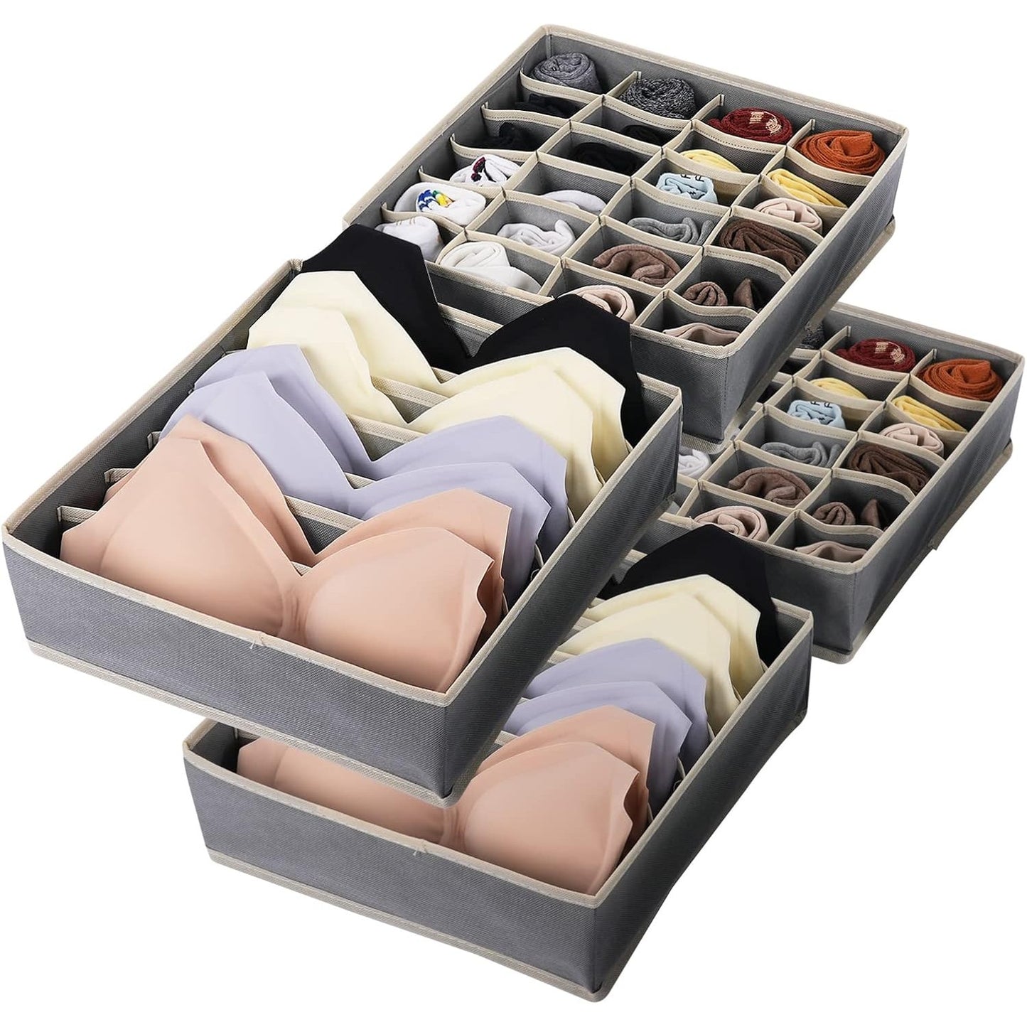 Cutie De Depozitare, Pentru Lenjerie, Sosete Si Sutiene, Material Textil, 24 Compartimente, 32 x 32 x 10 cm, Culoare Gri
