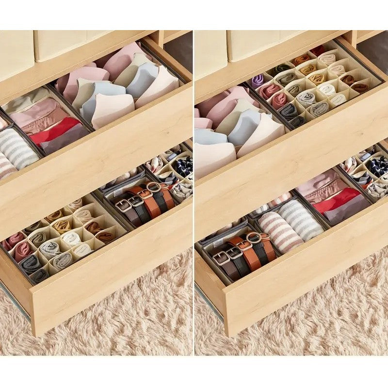 Cutie De Depozitare, Pentru Lenjerie, Sosete Si Sutiene, Material Textil, 6 Compartimente, 32 x 16 x 10 cm, Culoare Bej
