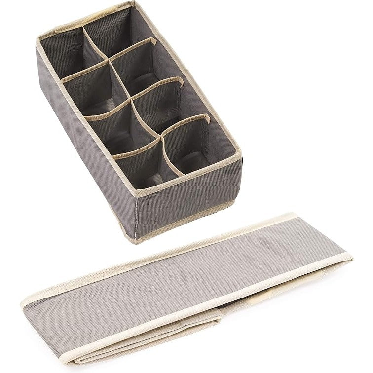 Cutie De Depozitare, Pentru Lenjerie, Sosete Si Sutiene, Material Textil, 8 Compartimente, 32 x 16 x 10 cm, Culoare Gri