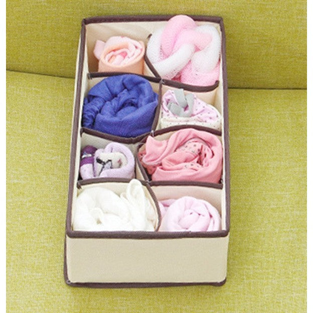 Cutie De Depozitare, Pentru Lenjerie, Sosete Si Sutiene, Material Textil, 8 Compartimente, 32 x 16 x 10 cm, Culoare Bej