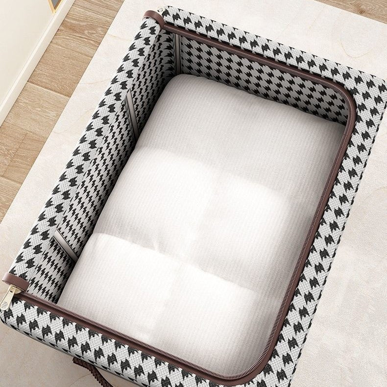 Cutie de Depozitare Pliabila, Cu fermoar Bidirectional, 100 L, Textil, 60x42x40 cm, Cadru Metalic, o Fereastra, Suport Baza Stabil din Plastic, Design Zebra, Alb Negru
