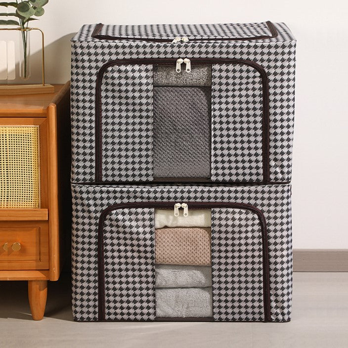 Cutie de Depozitare Pliabila, Cu fermoar Bidirectional, 100 L, Textil, 60x42x40 cm, Cadru Metalic, o Fereastra, Suport Baza Stabil din Plastic, Design Zebra, Alb Negru