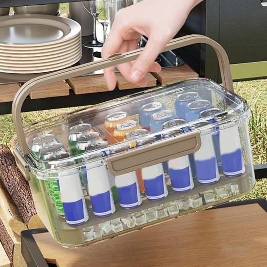 Cutie de Depozitare Portabila, cu Separator pentru Gheata si Scurgere, Mentine Rece, Caserola Pranz, 25x16.5x11.5 cm, Gri/Transparent