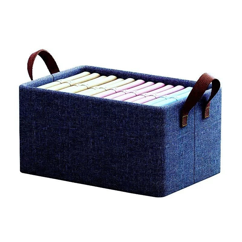 Cutie de depozitare tip cos, textil, pliabila, 47x20x28 cm, se poate spala, cu manere, albastru