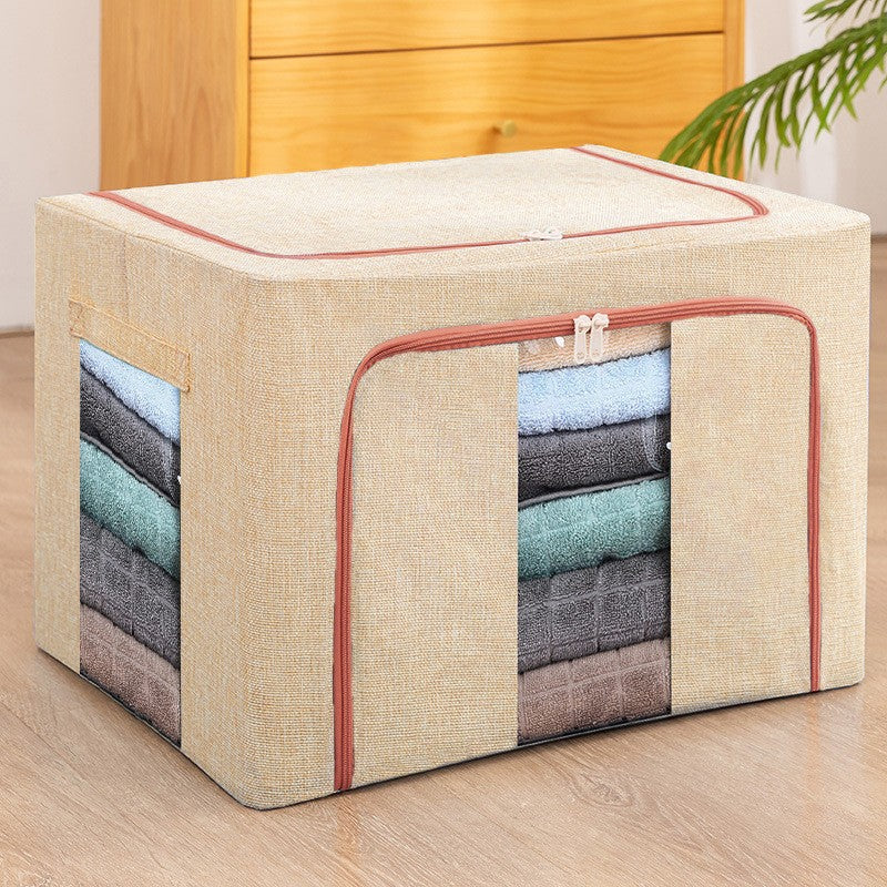 Cutie de depozitare pliabila, Cu fermoar, 100 L, Textil, 60x42x40 cm, Cadru Metalic, Suport Baza Stabil din Plastic, Gri, Cu doua ferestre