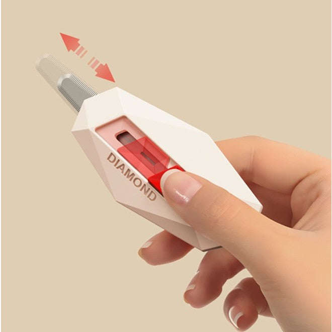 Cutter pentru Cutii, Varf Rotunjit si Zimtat, Tip Breloc, 6.5x3.5 cm, Crem