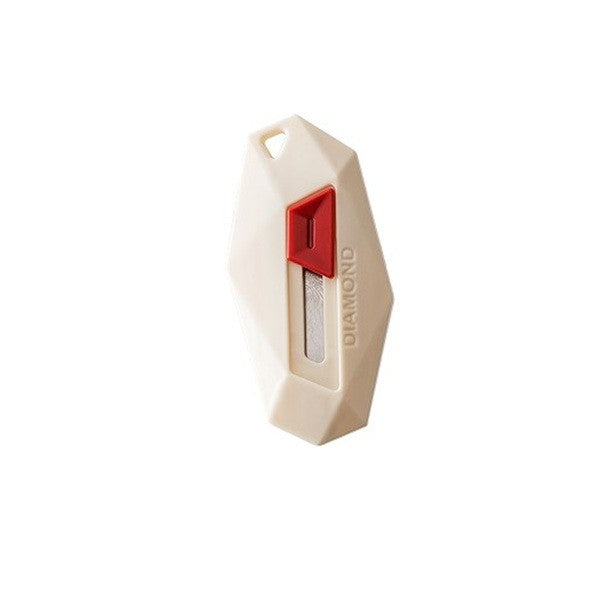 Cutter pentru Cutii, Varf Rotunjit si Zimtat, Tip Breloc, 6.5x3.5 cm, Crem