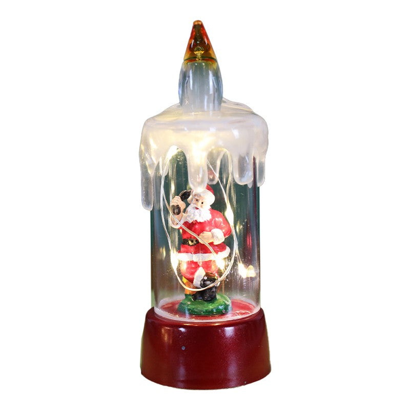 Decoratiune de Craciun tip Lumanare, Lumanare de Cristal fara Fulgi de Zapada, Model Mos Craciun, Iluminare LED, 13 x 5 x 5 cm, Baza Rosie, Transparent