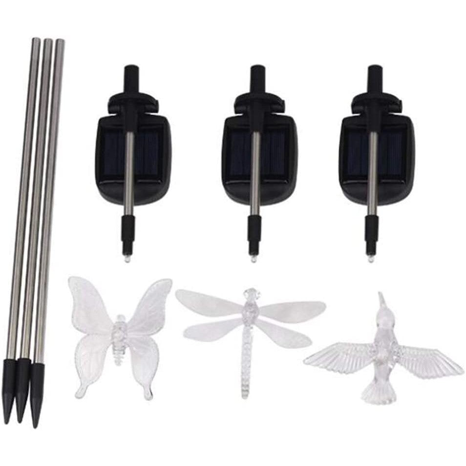 Set 3 Lampi Solare LED tip pasare-fluture-libelula, Inaltime 43 cm, Multicolor