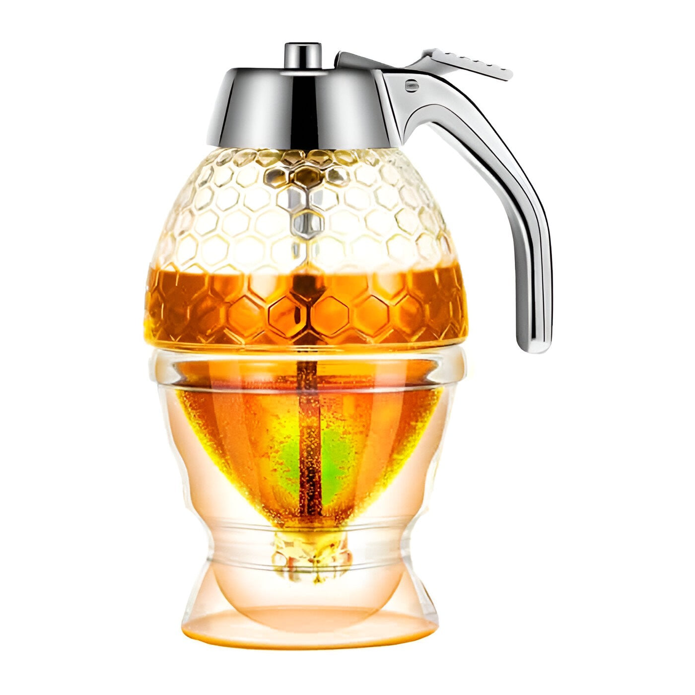 Dozator de Miere, Dispenser fara Picurare, Borcan Tip Fagure, fara Scurgeri, pentru Zahar si Sirop, 15x8 cm, Transparent