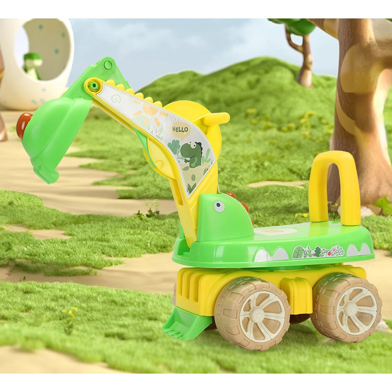 Excavator pentru Copii, 1-3 Ani, Greutate Portanta 30 kg, Muzica si Lumini, Rotatie 360 Grade, 45 x 31 x 35 cm, 4 Roti, Verde