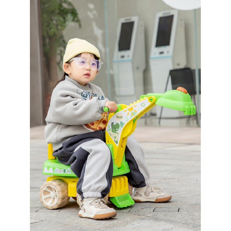 Excavator pentru Copii, 1-3 Ani, Greutate Portanta 30 kg, Muzica si Lumini, Rotatie 360 Grade, 45 x 31 x 35 cm, 4 Roti, Verde