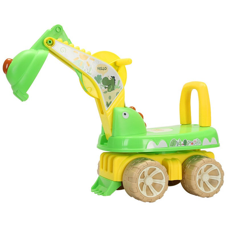 Excavator pentru Copii, 1-3 Ani, Greutate Portanta 30 kg, Muzica si Lumini, Rotatie 360 Grade, 45 x 31 x 35 cm, 4 Roti, Verde