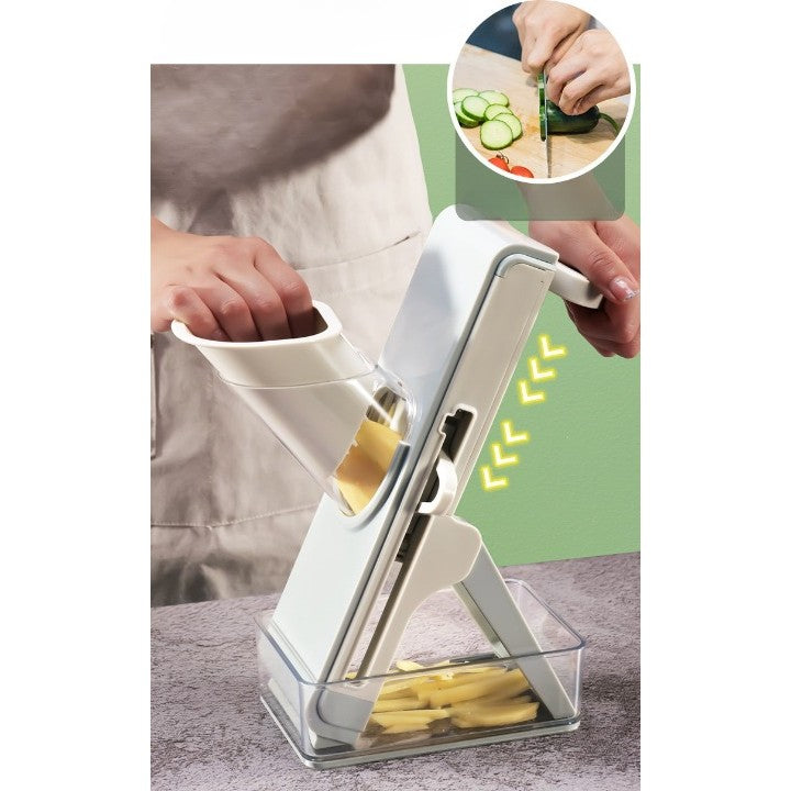 Feliator de Legume Multifunctional, Taieturi Diferite, Razatoare pentru Bucatarie, Taietor de Cartofi, Presa Manuala, Pliabila, Extensibila, PP PET, 23.5x9.5x5.5 cm, Alb