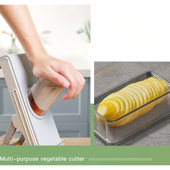 Feliator de Legume Multifunctional, Taieturi Diferite, Razatoare pentru Bucatarie, Taietor de Cartofi, Presa Manuala, Pliabila, Extensibila, PP PET, 23.5x9.5x5.5 cm, Alb