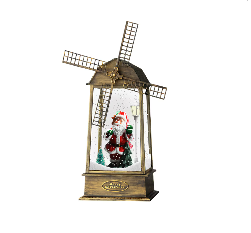 Decoratiune de Craciun, felinar muzical Mos Craciun cu LED, zapada artificiala