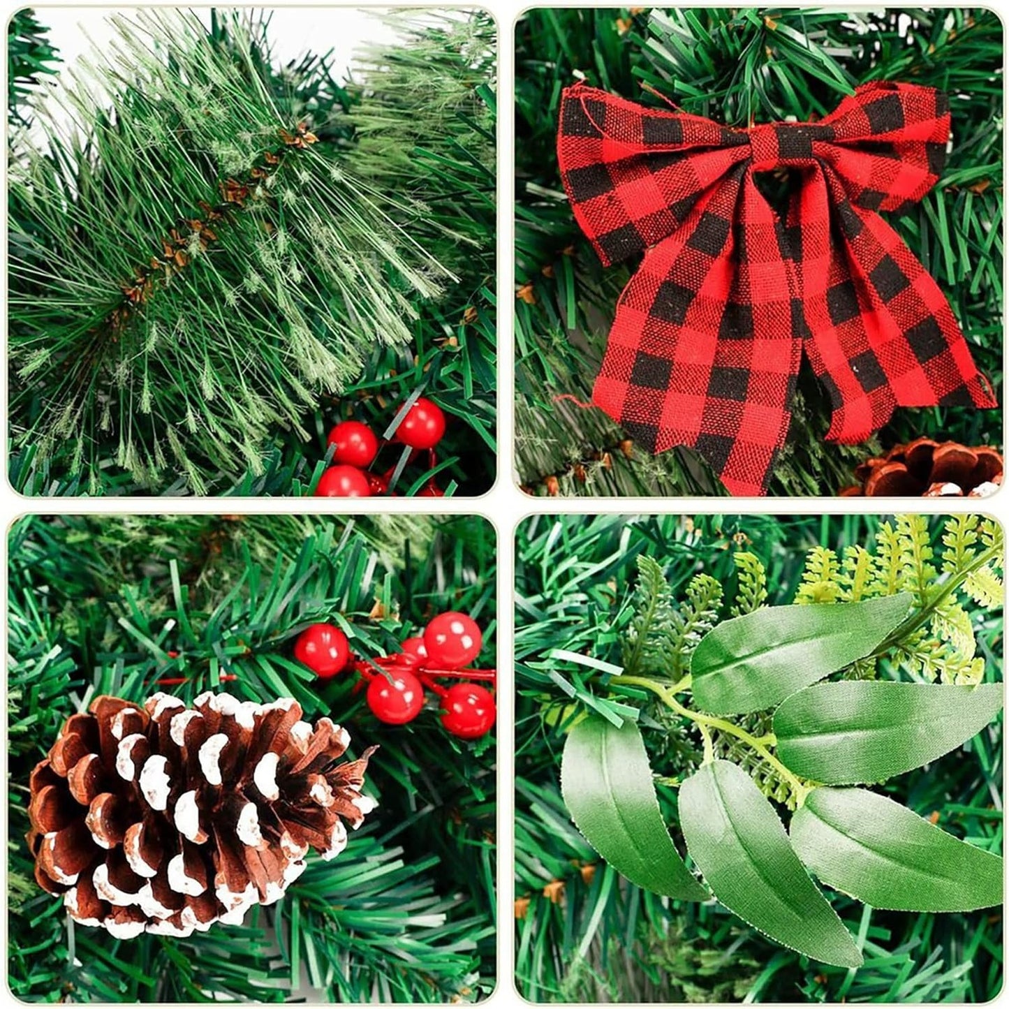 Ghirlanda decorativa Craciun cu funde rosii si conuri de brad, 2,70 m, Verde