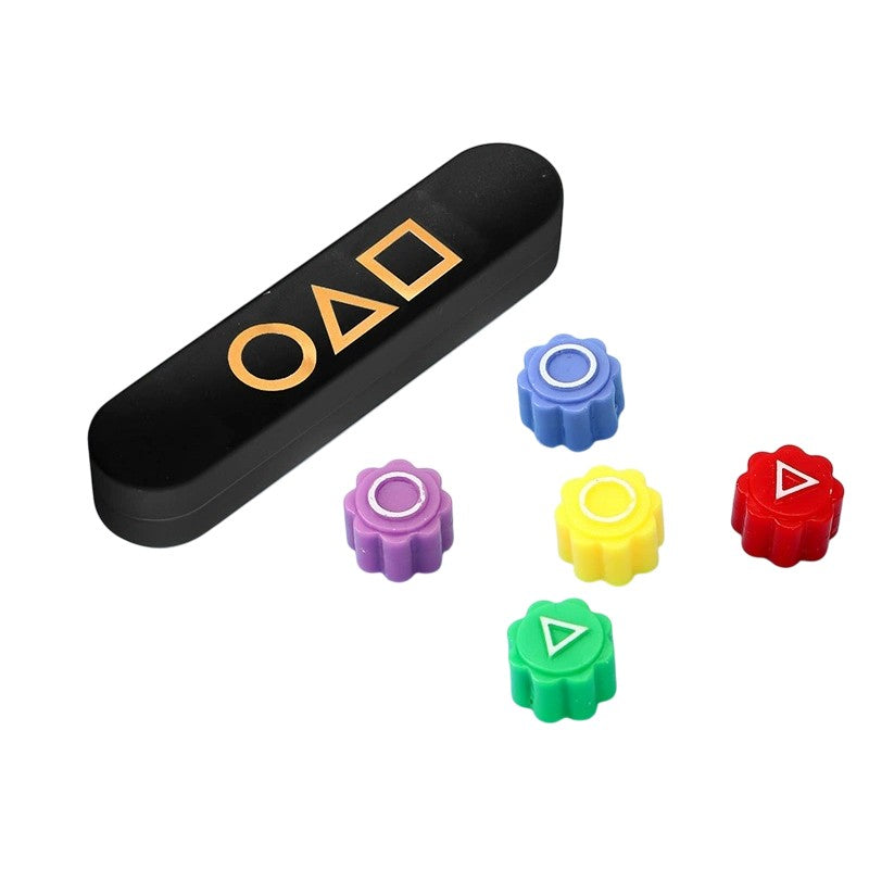 Gonggi Joc Traditional Coreean, Tip Squid Game si Jocul Calamarului, pentru Dexteritate, Interactiv, Set 5 Piese Multicolore, Cutie Neagra, 10x2.3x1.7 cm