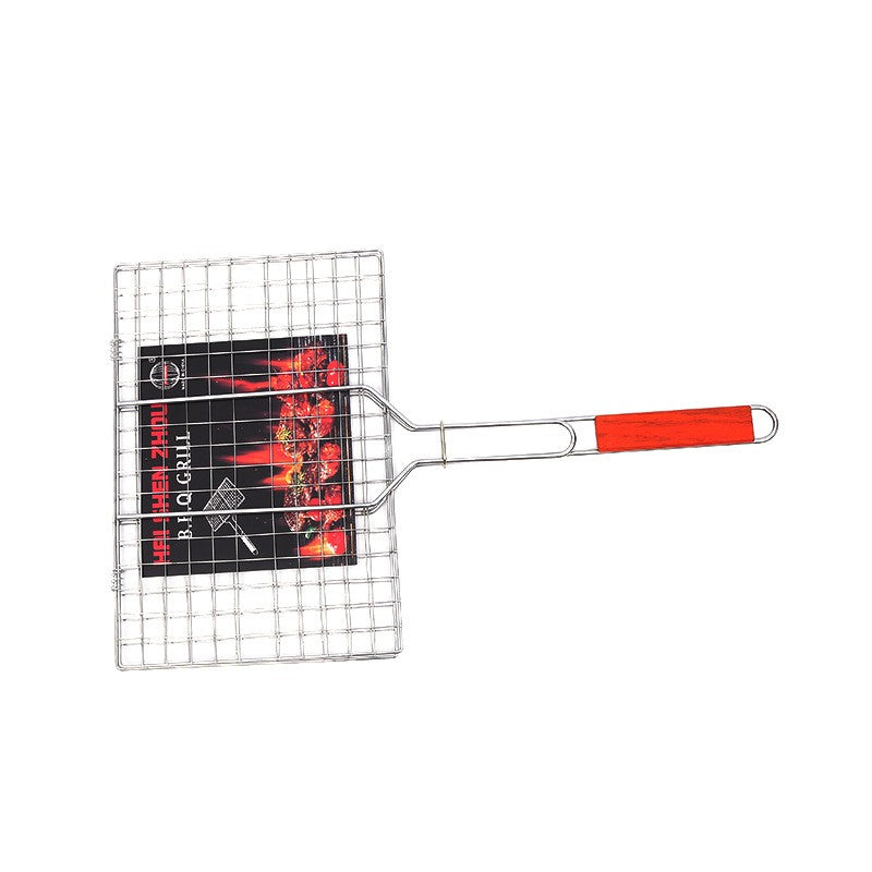 Gratar pentru Peste si Carne, Suprafata Utila 32x19 cm, Otel Inoxidabil, cu Maner, Portabil, Argintiu