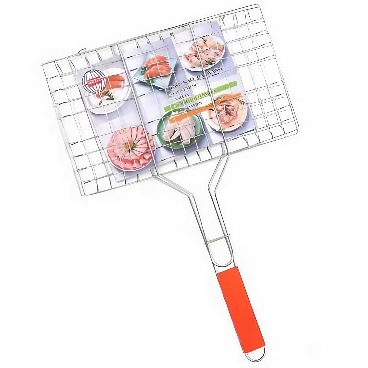 Gratar pentru Peste si Carne, Suprafata Utila 32x19 cm, Otel Inoxidabil, cu Maner, Portabil, Argintiu