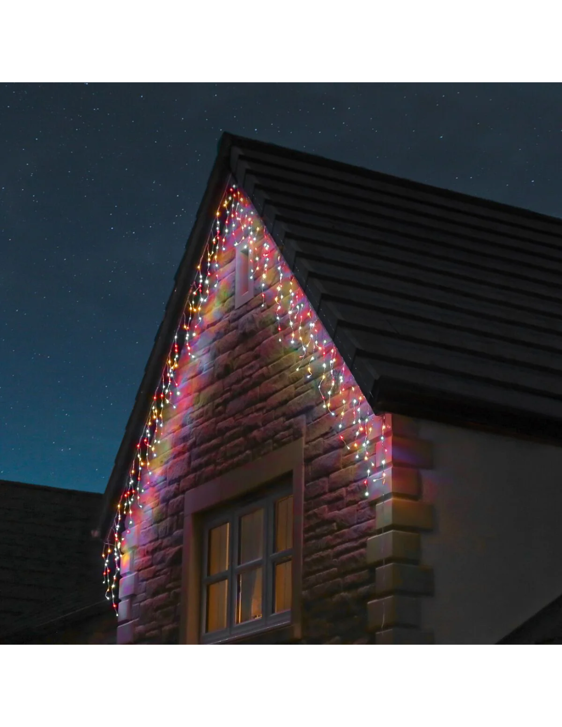 Instalatie de Craciun tip franjuri, 36 metri lungime, 900 LED Multicolor
