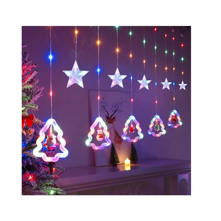 Instalatie de Craciun, Tip Perdea Luminoasa, cu figurine si stelute, LED, 4M