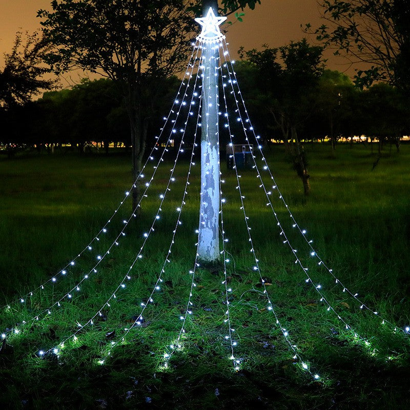 Instalatie lumisoasa solara de exterior, tip perdea cu varf, 350 led