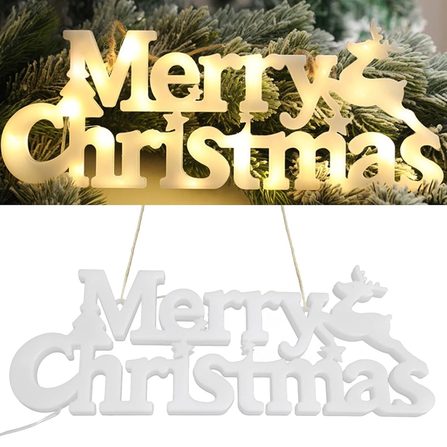 Instalatie LED de Craciun, Litere 3D, Merry Christmas, Lumina Calda, 27.5 x 10.5 x 1.4 cm, Galben
