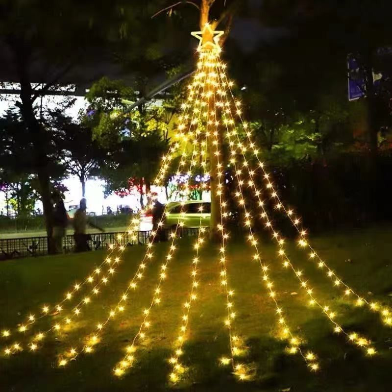 Instalatie lumisoasa solara de exterior, tip perdea cu varf, 350 led