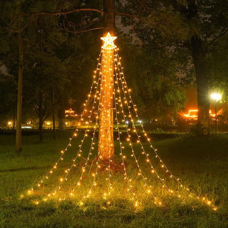 Instalatie lumisoasa solara de exterior, tip perdea cu varf, 350 led