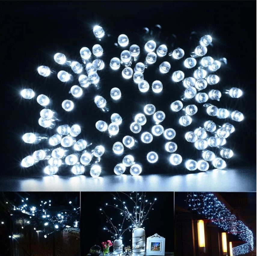 Instalatie lumisoasa solara de exterior, 100 led, 12 M, Alb Rece