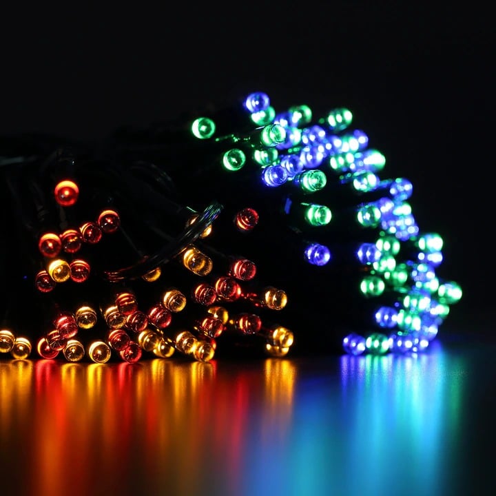 Instalatie lumisoasa solara de exterior, 100 led, 12 M, Multicolor
