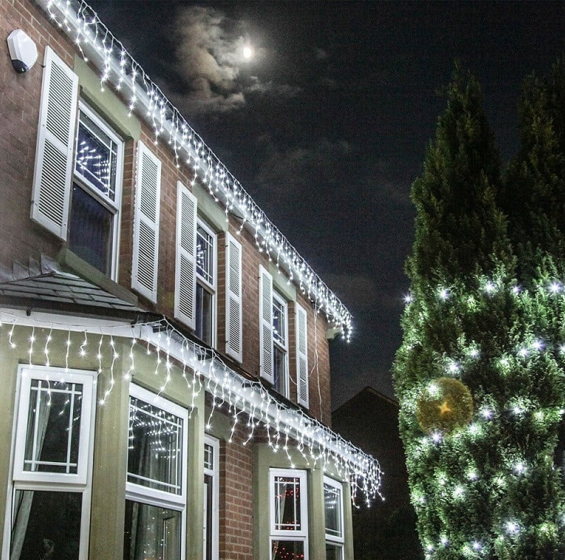 Instalatie de Craciun tip franjuri, 12 metri lungime, 300 LED ALB RECE