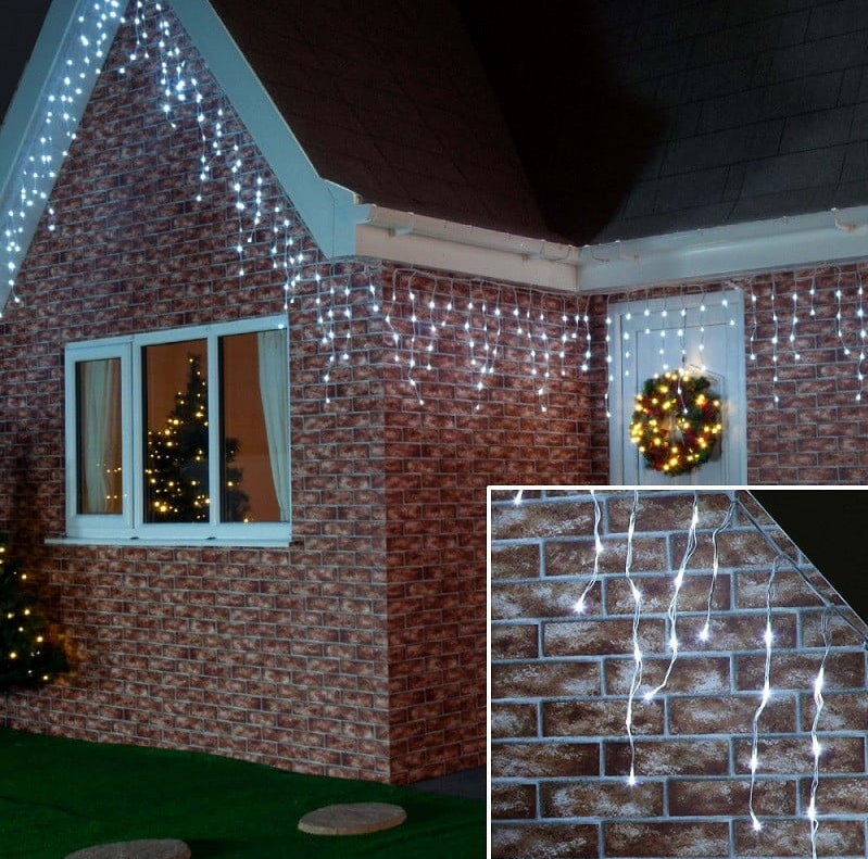 Instalatie de Craciun tip franjuri, 12 metri lungime, 300 LED ALB RECE