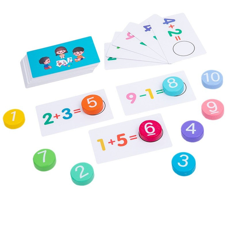 Joc Educational, Invatare Adunare si Scadere, Cifre din Lemn, 46 Planse, +3 Ani, Multicolor