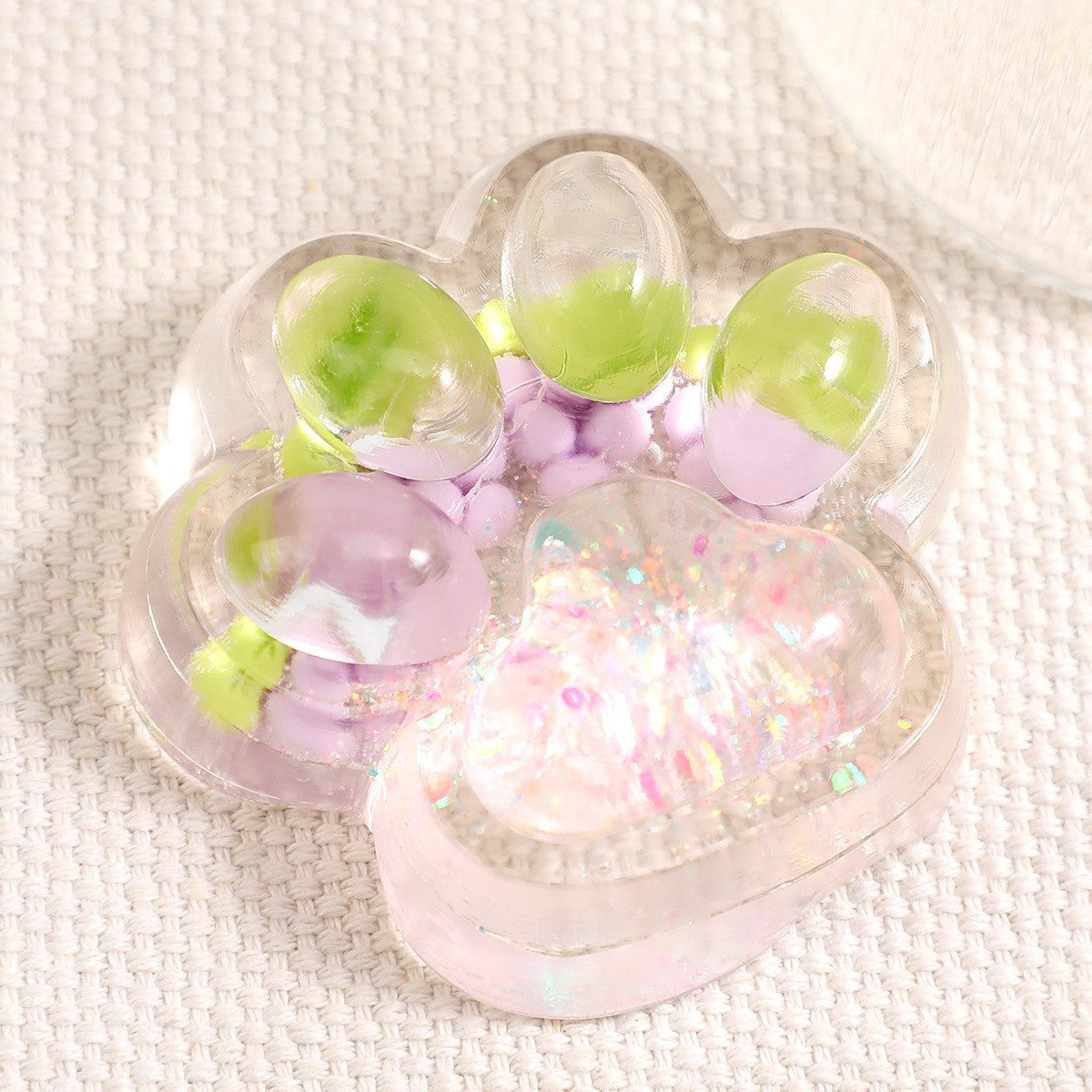 Jucarie Antistres Squishy,cu Revenire Lenta, Squeeze Pinch Family, Model Cat Paw cu Sclipici, 6.5 x 7 cm, din Tpr, 4-6 Ani