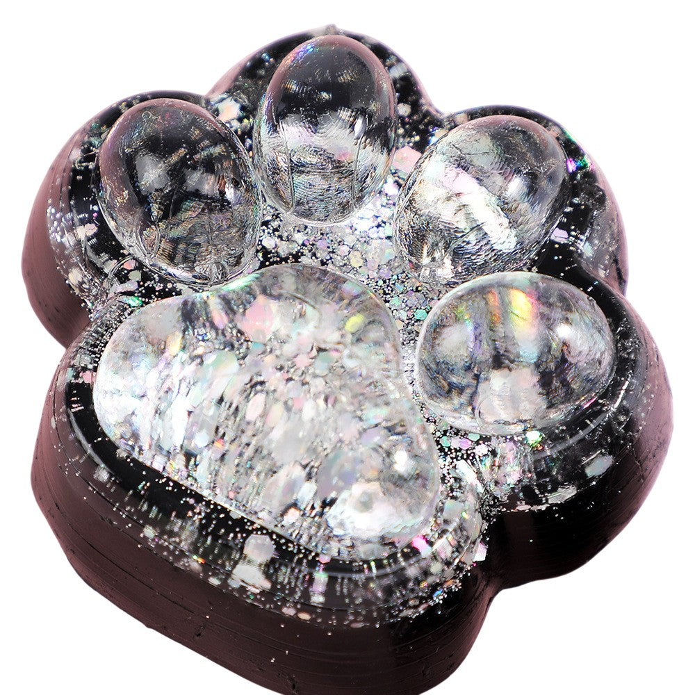 Jucarie Antistres Squishy, cu Revenire Lenta, Squeeze Pinch Family, Model Labuta de Pisica cu Sclipici, 6.5x6 cm, 60g, Alb-Negru