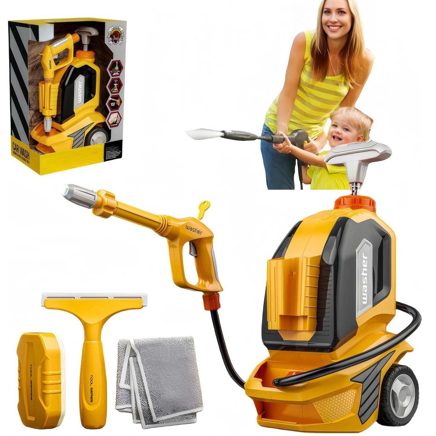 Jucarie Aparat de Spalat cu Presiune, Spalator Auto, Interactiv, Material Plastic, Accesorii Incluse, 38x26x17.5 cm, Portocaliu