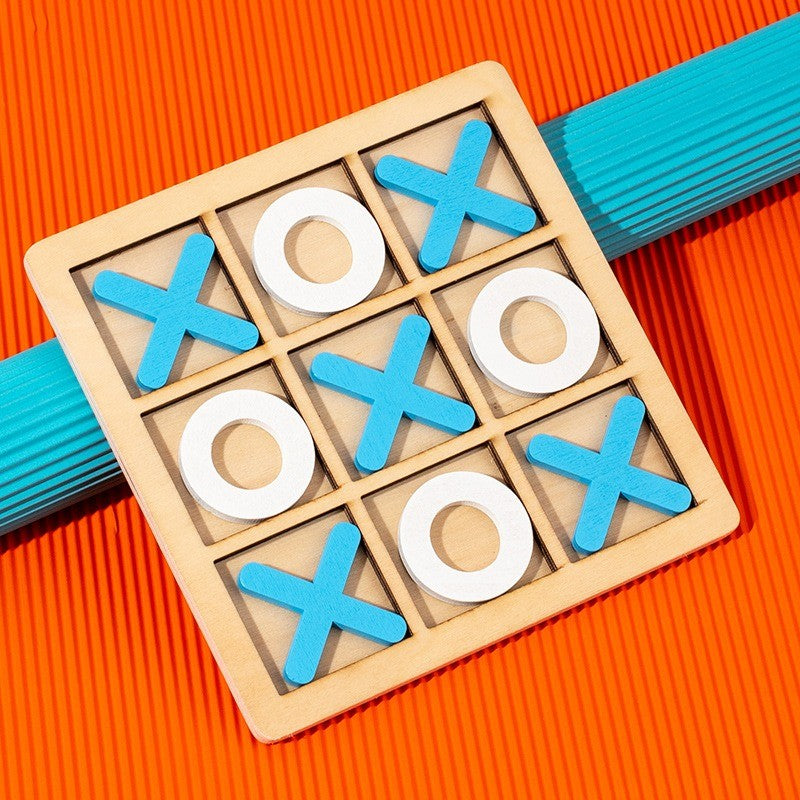 Jucarie Montessori Tic Tac Toe, Educativa, Interactiva, din lemn, X si O, 9 Piese, 14.3x14.3 cm, Negru Alb