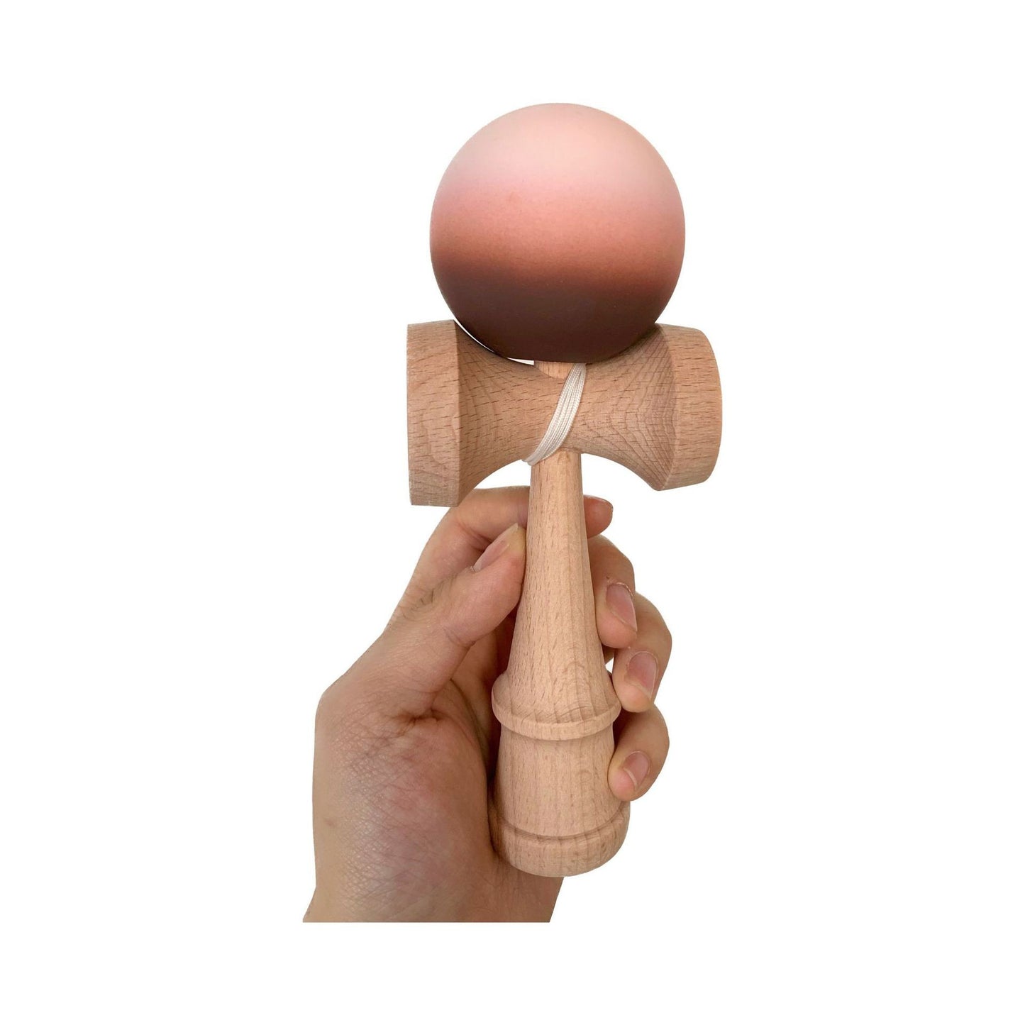 Jucarie Interactiva Kendama, din Lemn, 18 cm, Joc de Indemanare pentru Copii si Adulti, Model Gradient 14, Maro/Bej/Roz