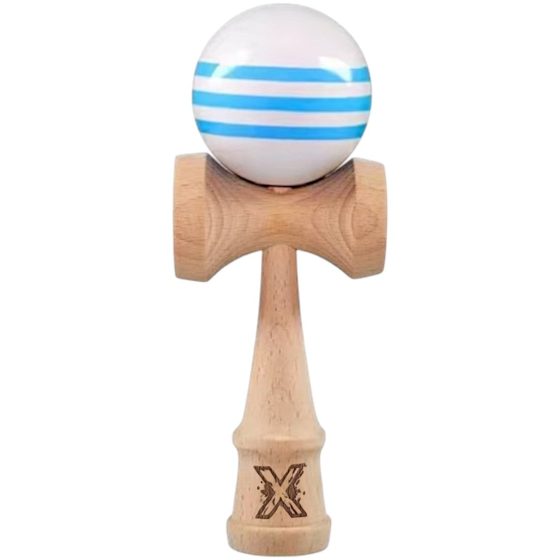 Kendama X Originala, Profesionala,  Original Super Sticky, din Lemn, 18 cm, Dark Alb/Albastru