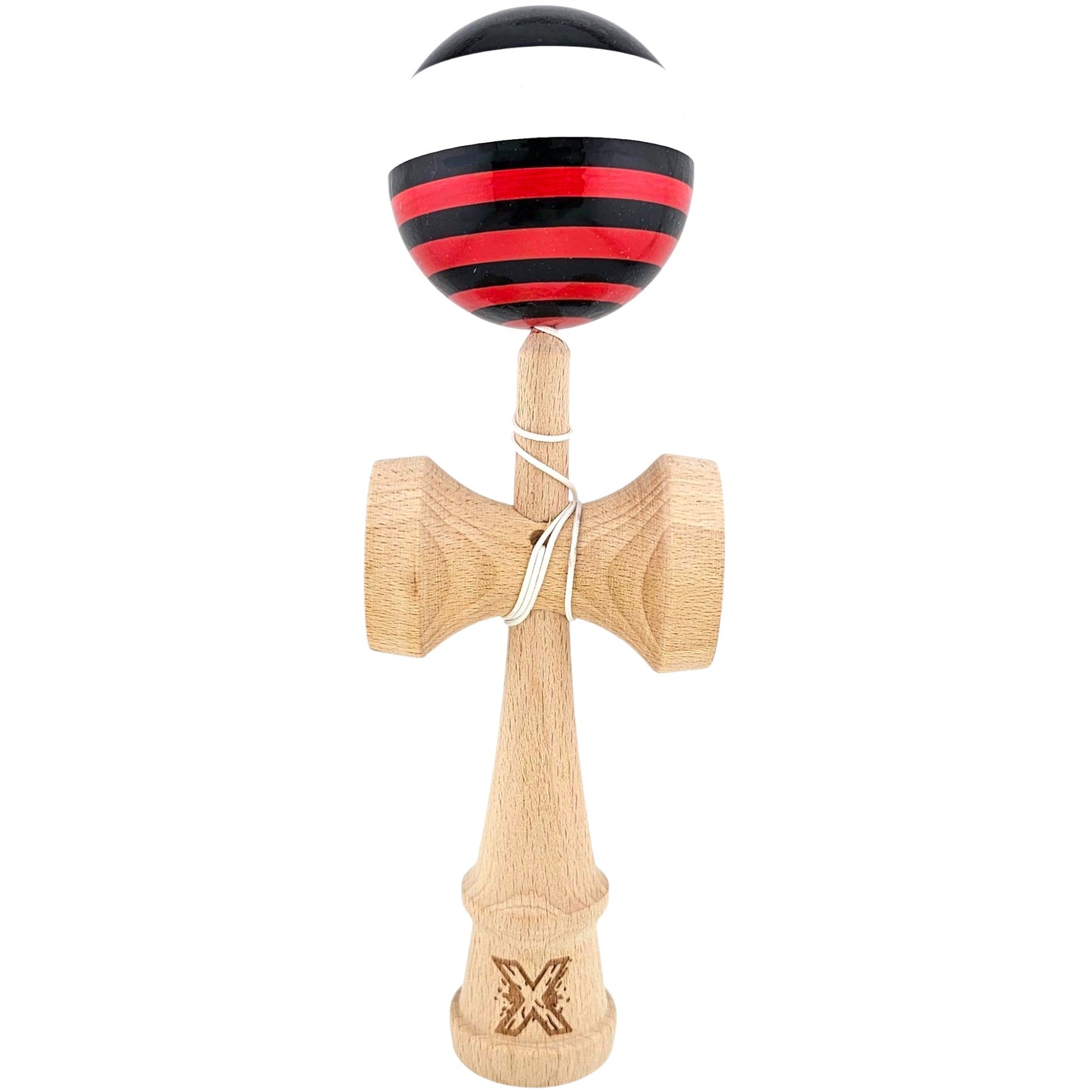 Kendama X Originala, Profesionala, din Lemn, Super Sticky, 18 cm, Rosu/Negru/Alb