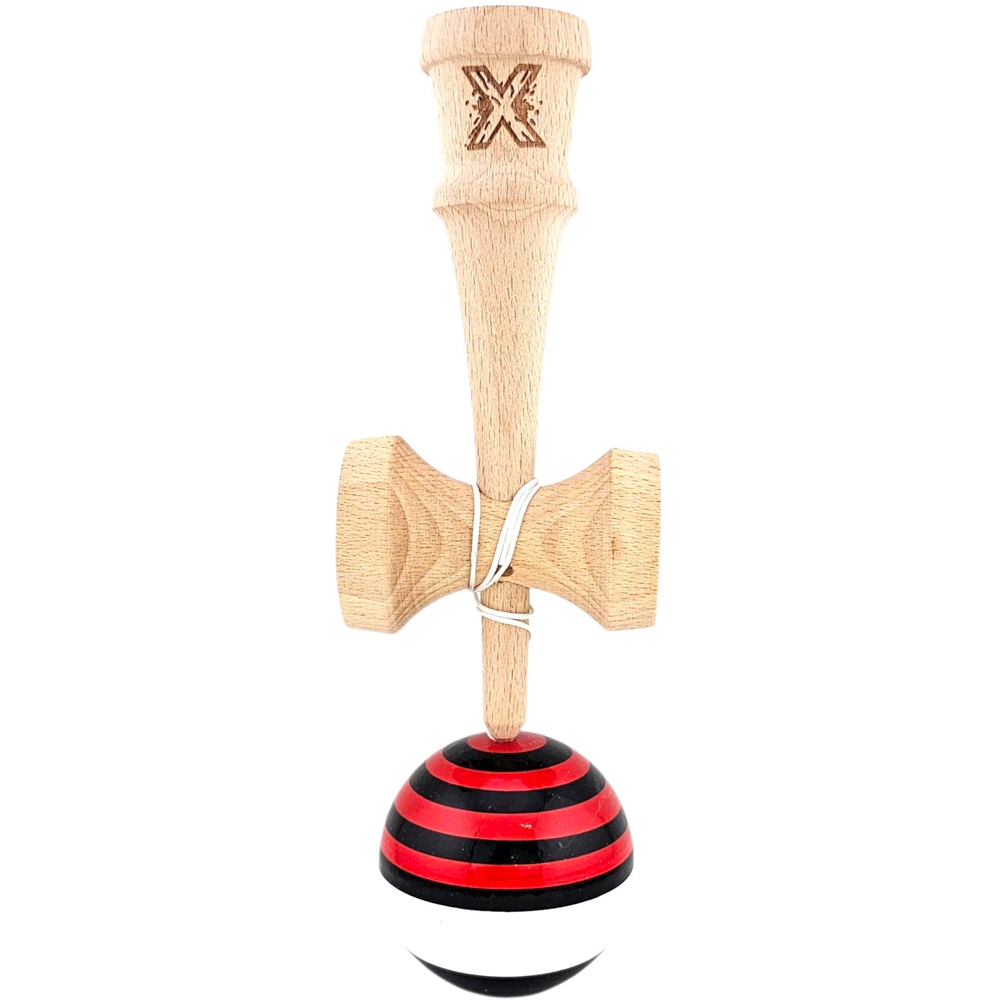 Kendama X Originala, Profesionala, din Lemn, Super Sticky, 18 cm, Rosu/Negru/Alb